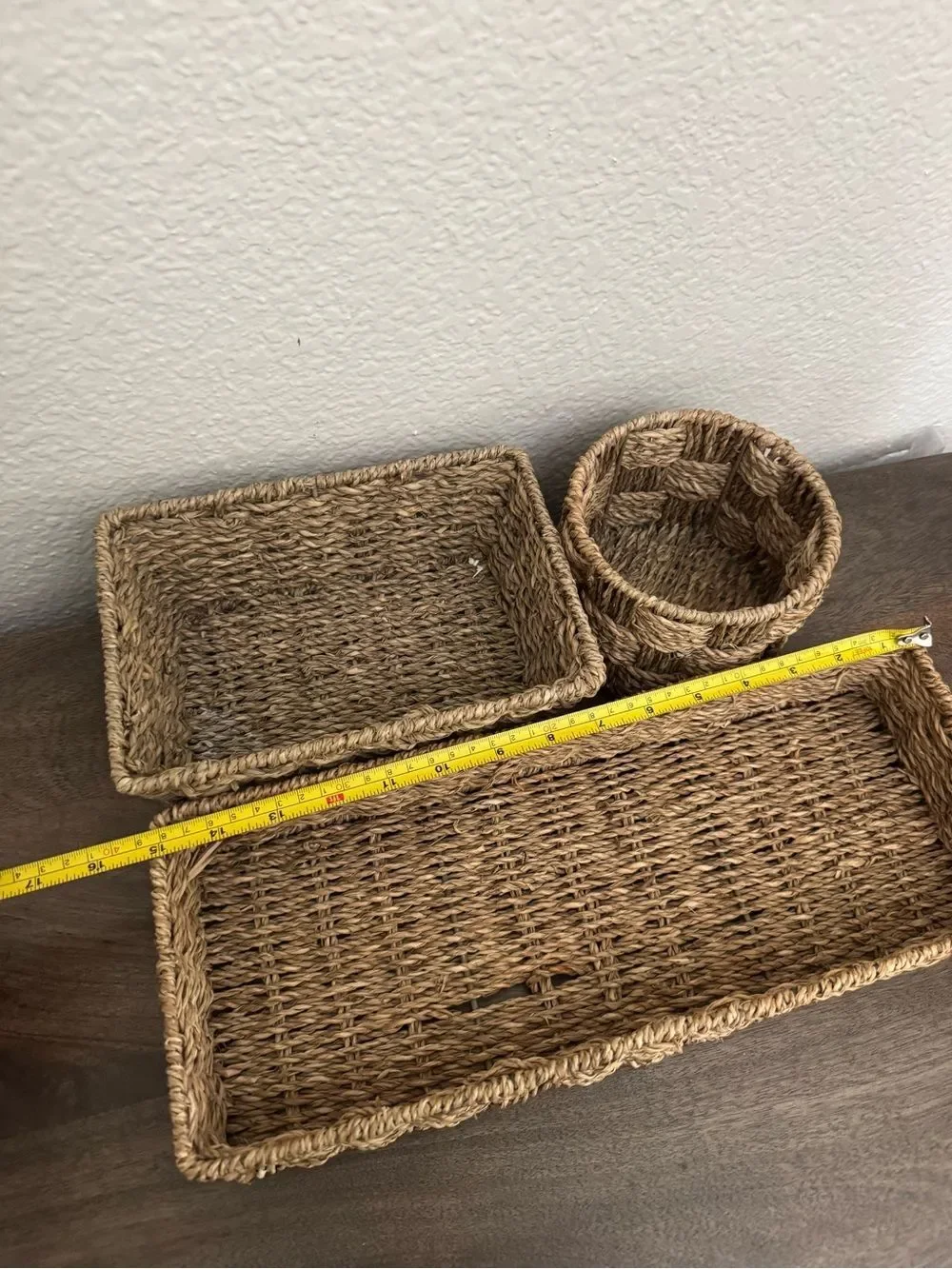 3-pc Tan Woven Storage Organizer Tray Baskets